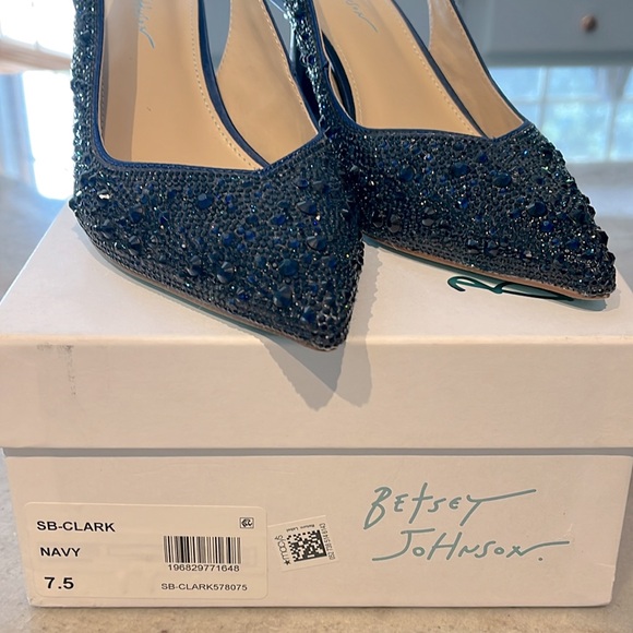Navy Rhinestone Evening Shoes, Betsy Johnson, size 7.5 Med - Picture 7 of 10
